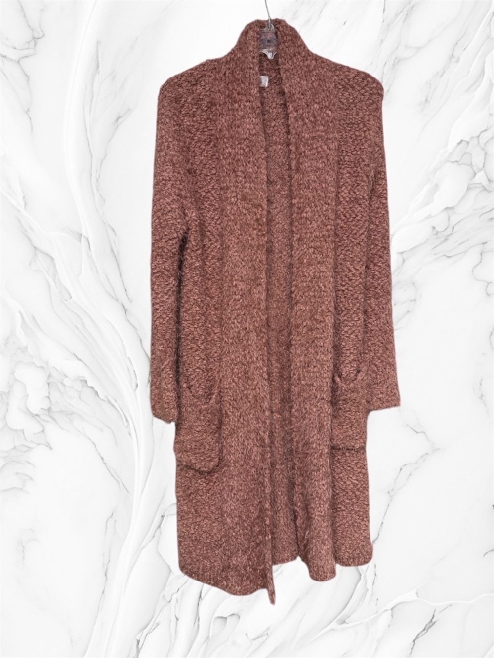 IBISS eyelash fussy Cozy Long Open-Front Women's Sweater Cardigan Dusty Rose S/M